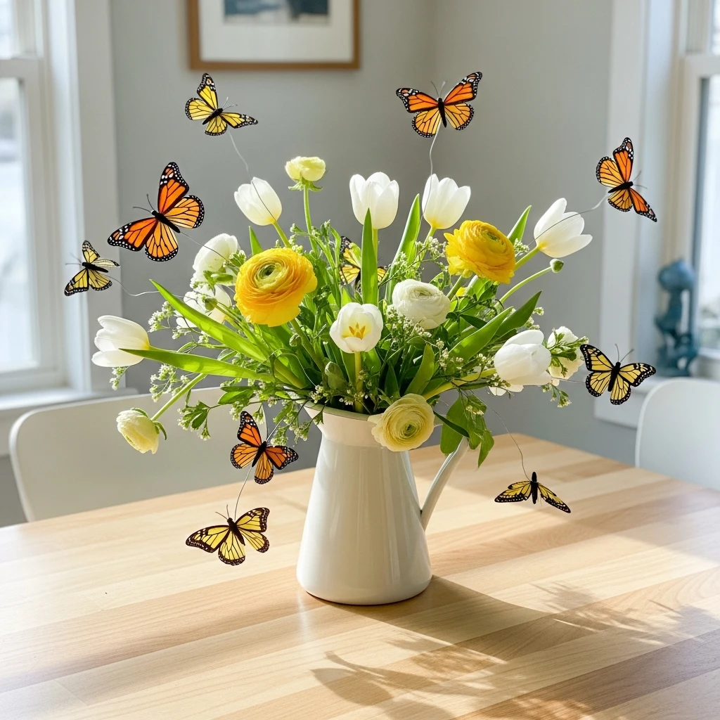 Butterflies In Flower Arrangement - 50 Easy Spring Centerpiece Ideas That Look High-End