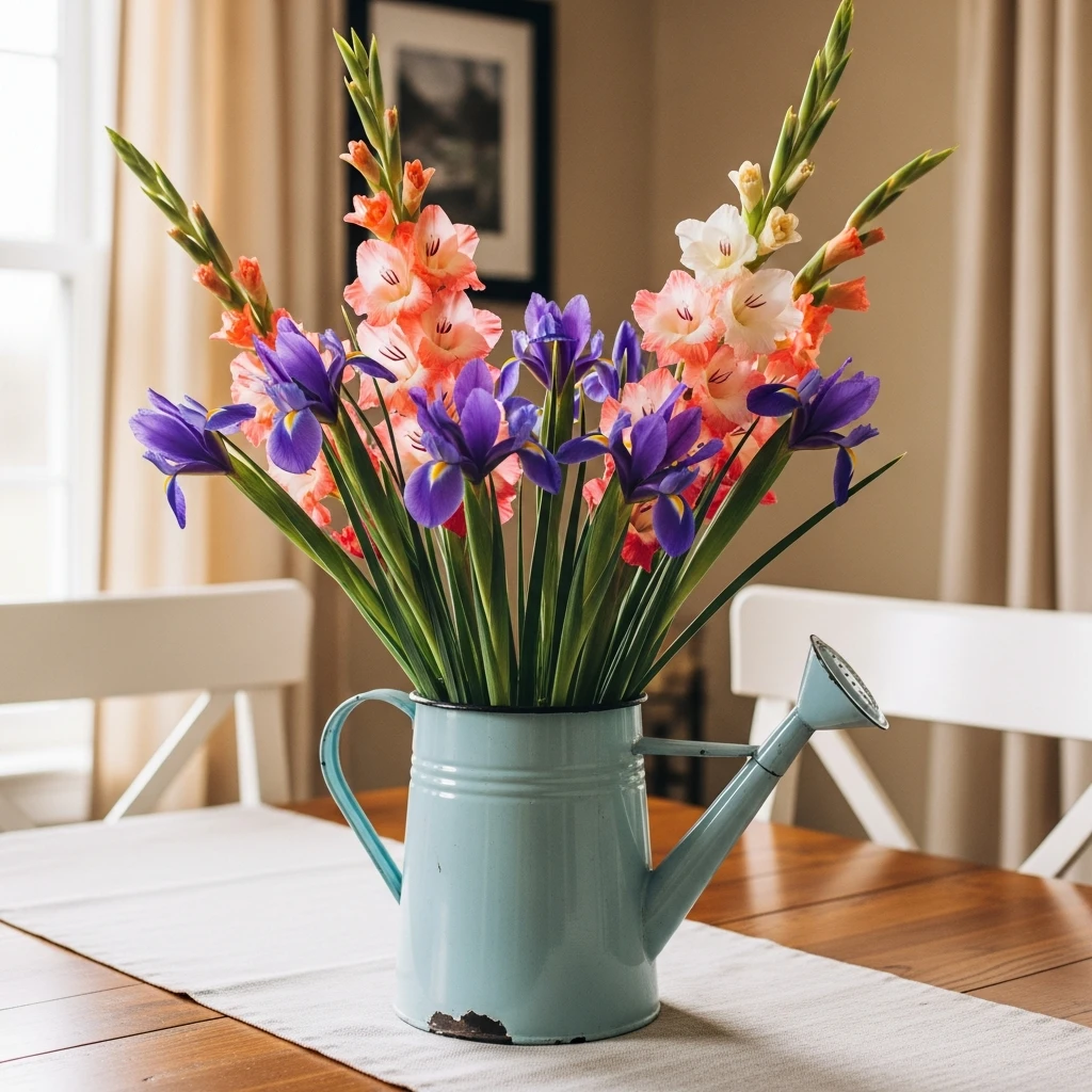 Metal Watering Can Blooms - 50 Easy Spring Centerpiece Ideas That Look High-End
