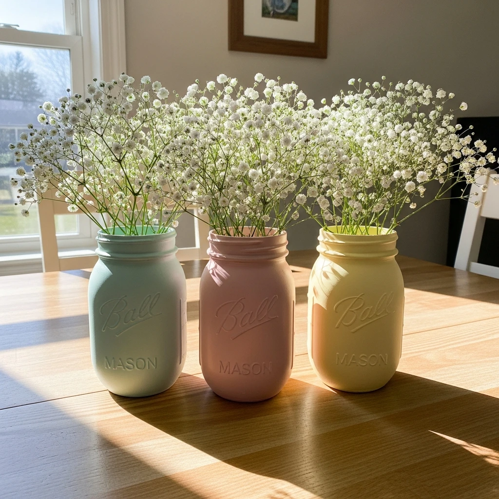 Pastel Painted Mason Jars - 50 Easy Spring Centerpiece Ideas That Look High-End