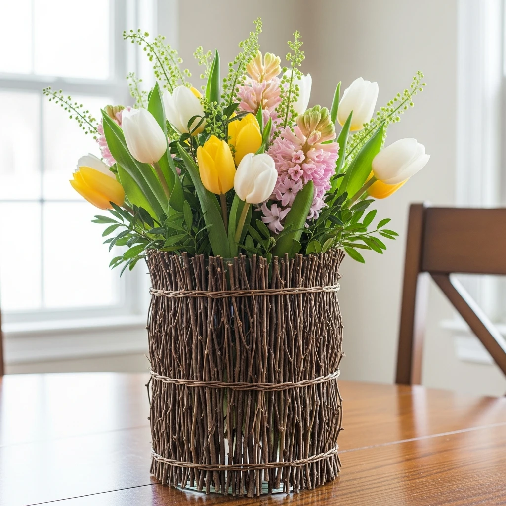 Textured Twig Flower Vase - 50 Easy Spring Centerpiece Ideas That Look High-End