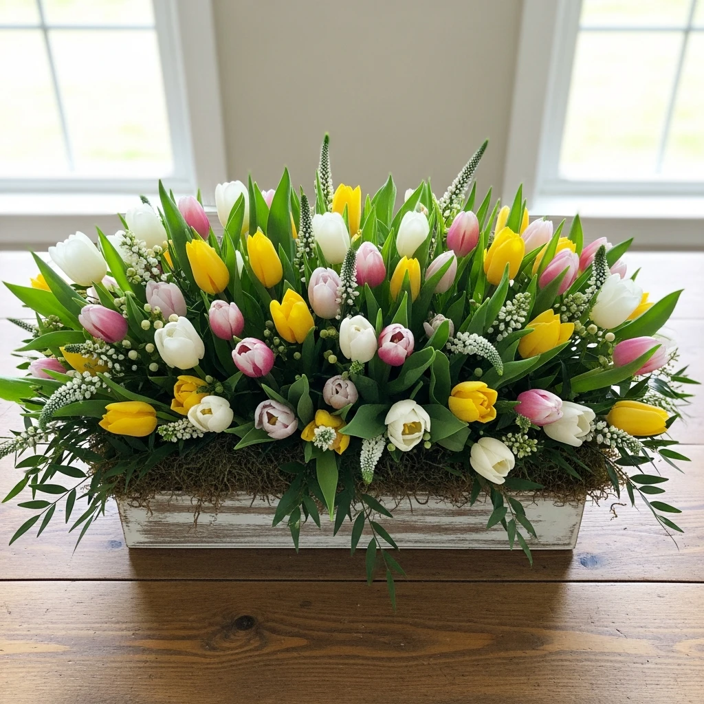 Wooden Box Flower Arrangement - 50 Easy Spring Centerpiece Ideas That Look High-End