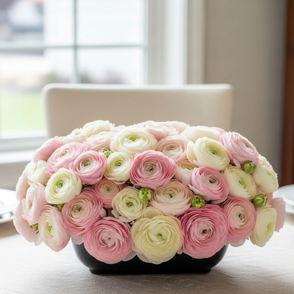 Low Pastel Ranunculus Display - 50 Easy Spring Centerpiece Ideas That Look High-End