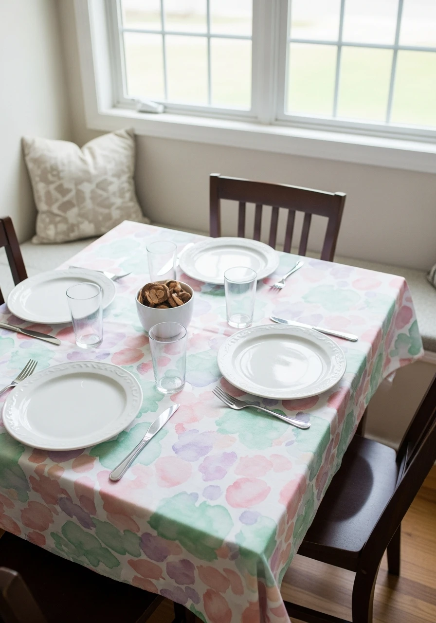 Soft Watercolor Tablecloth - 50 Best Spring Tablescapes Ideas