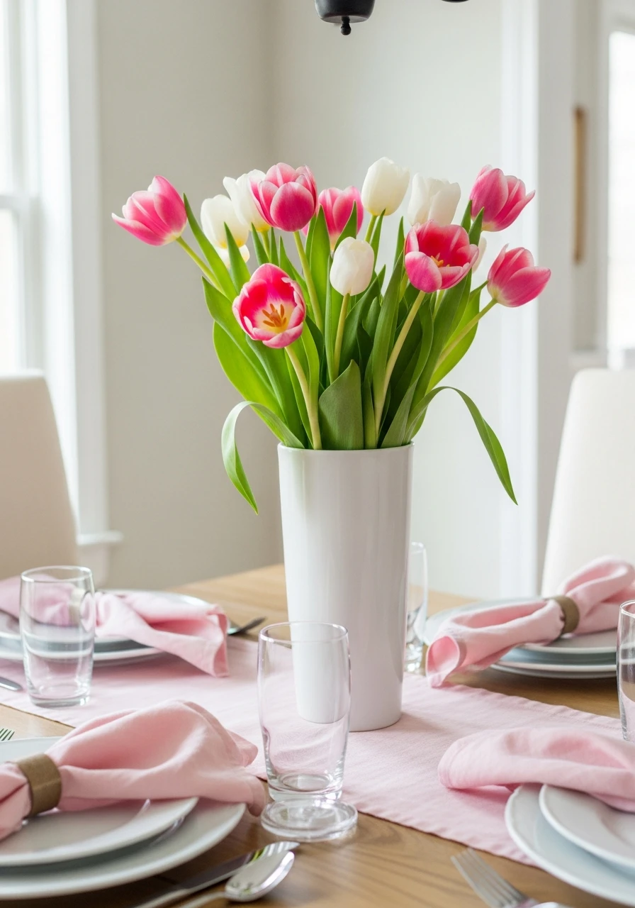 Tall Tulip Centerpiece - 50 Best Spring Tablescapes Ideas