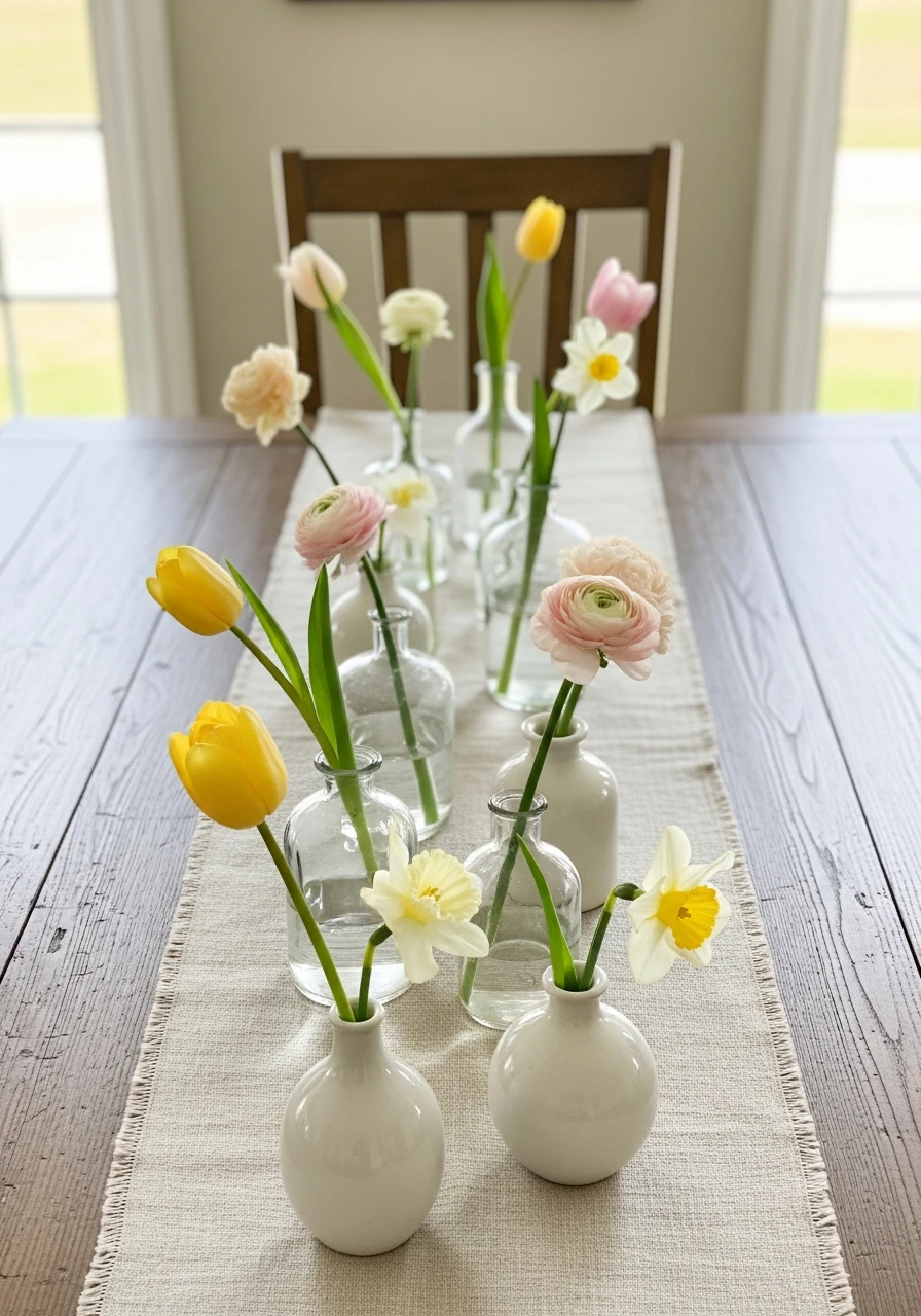 Mixed Bud Vases - 50 Best Spring Tablescapes Ideas