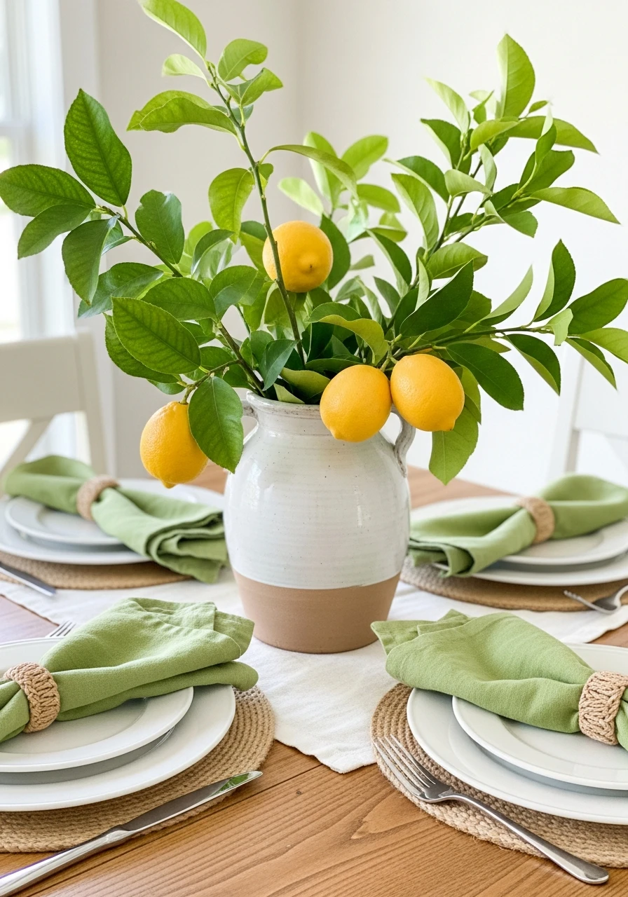Lemon Branch Centerpiece - 50 Best Spring Tablescapes Ideas