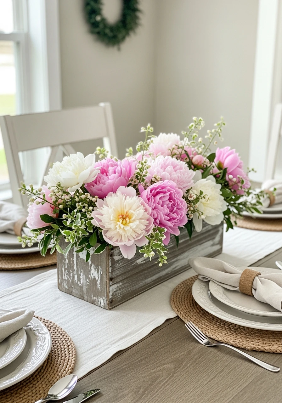 Wooden Box Floral Arrangement - 50 Best Spring Tablescapes Ideas