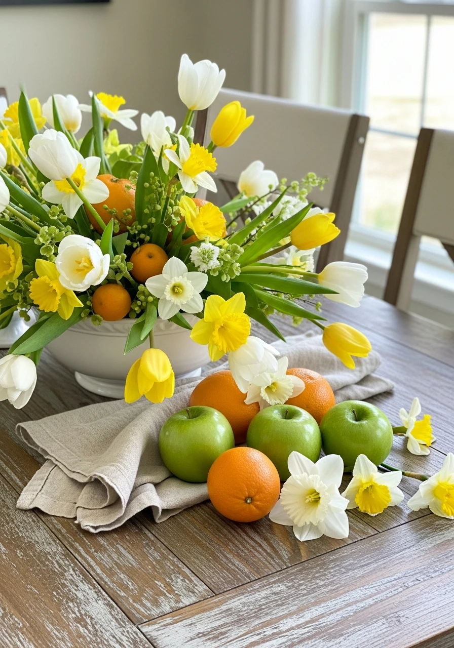 Fruit and Flower Centerpiece - 50 Best Spring Tablescapes Ideas