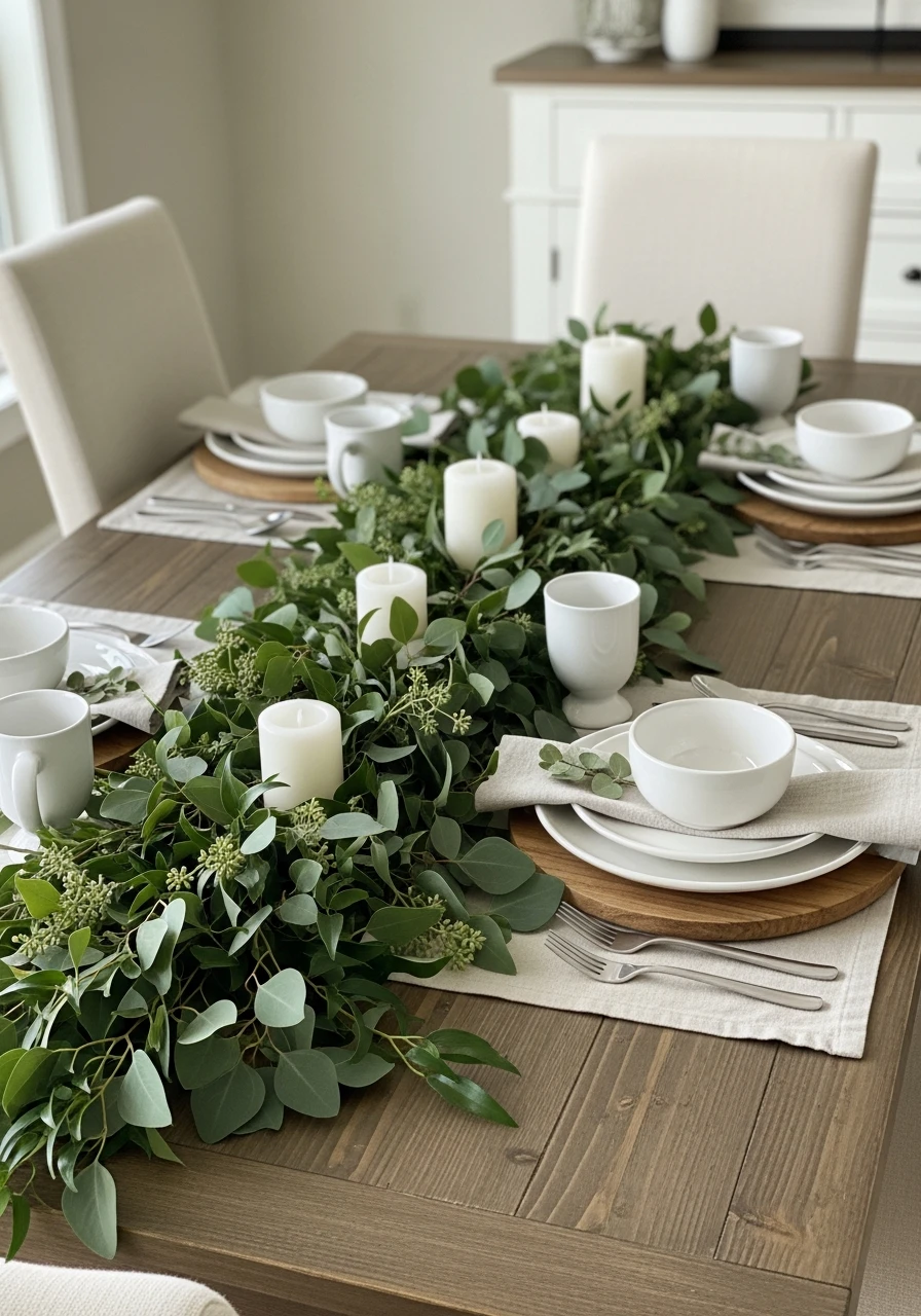 Eucalyptus Greenery Runner - 50 Best Spring Tablescapes Ideas