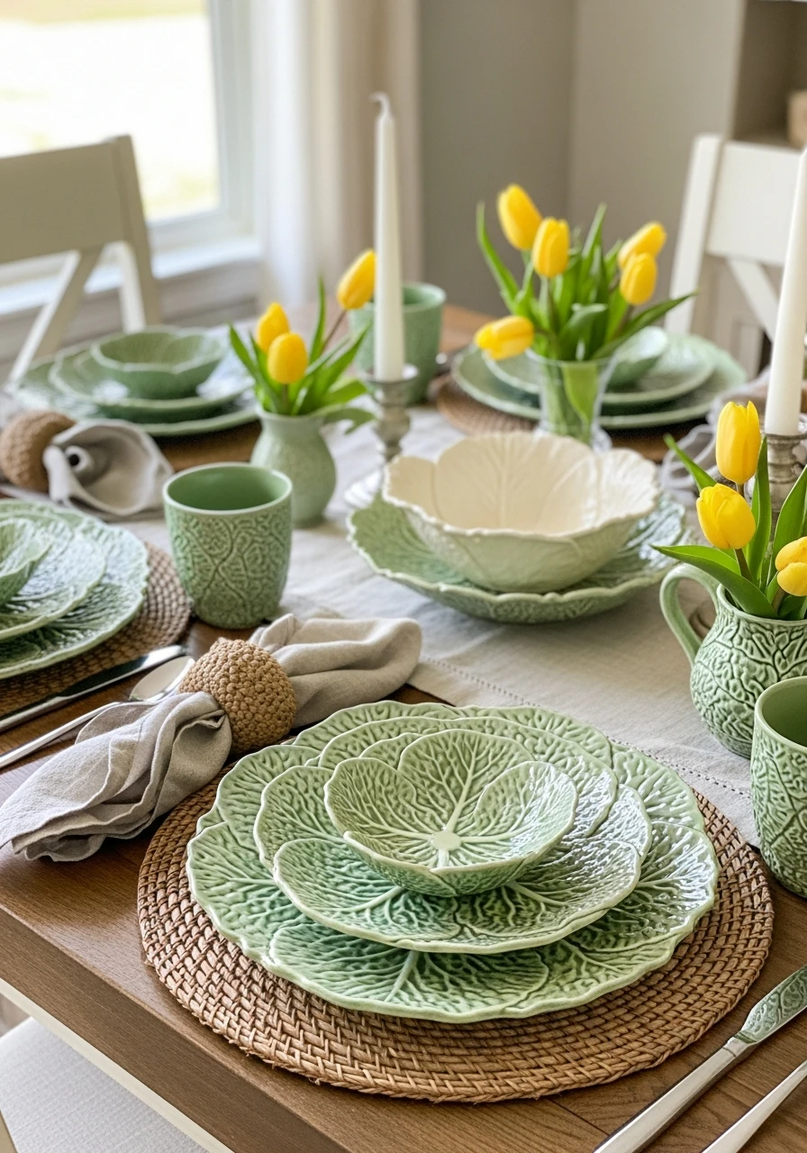 Cabbage Leaf Dinnerware - 50 Best Spring Tablescapes Ideas