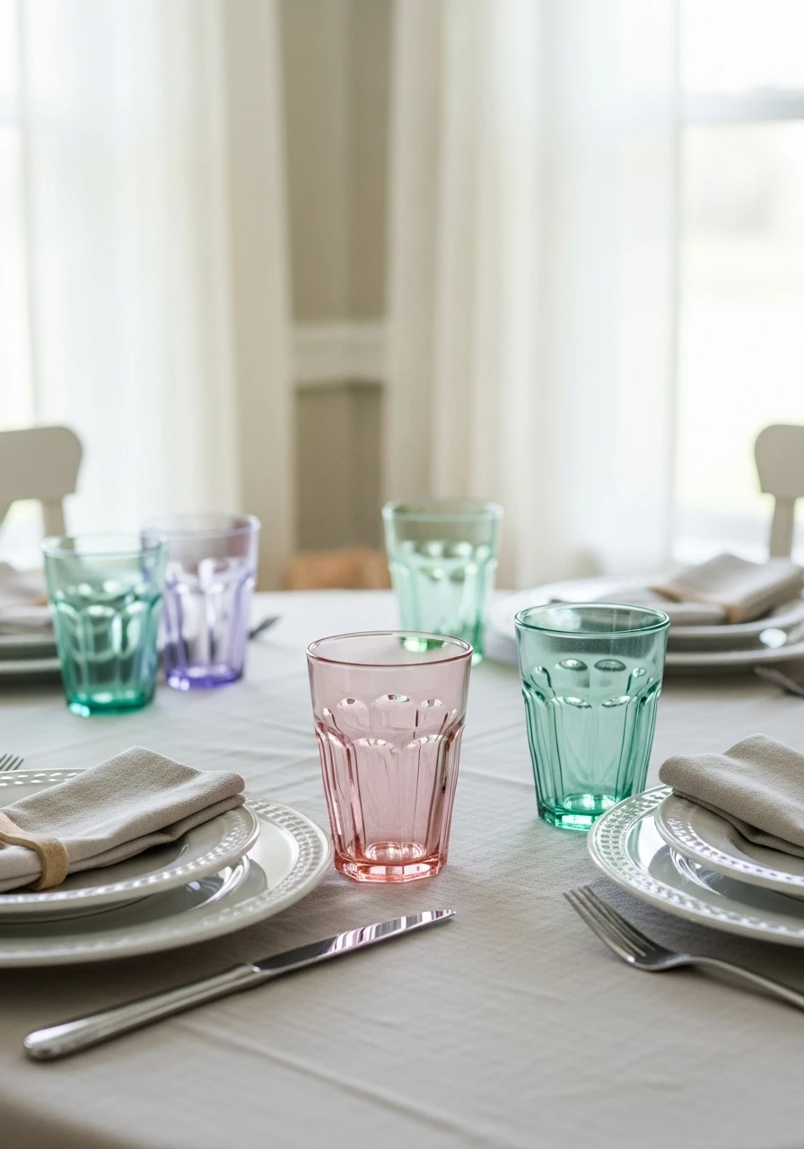 Pastel Tinted Glassware - 50 Best Spring Tablescapes Ideas
