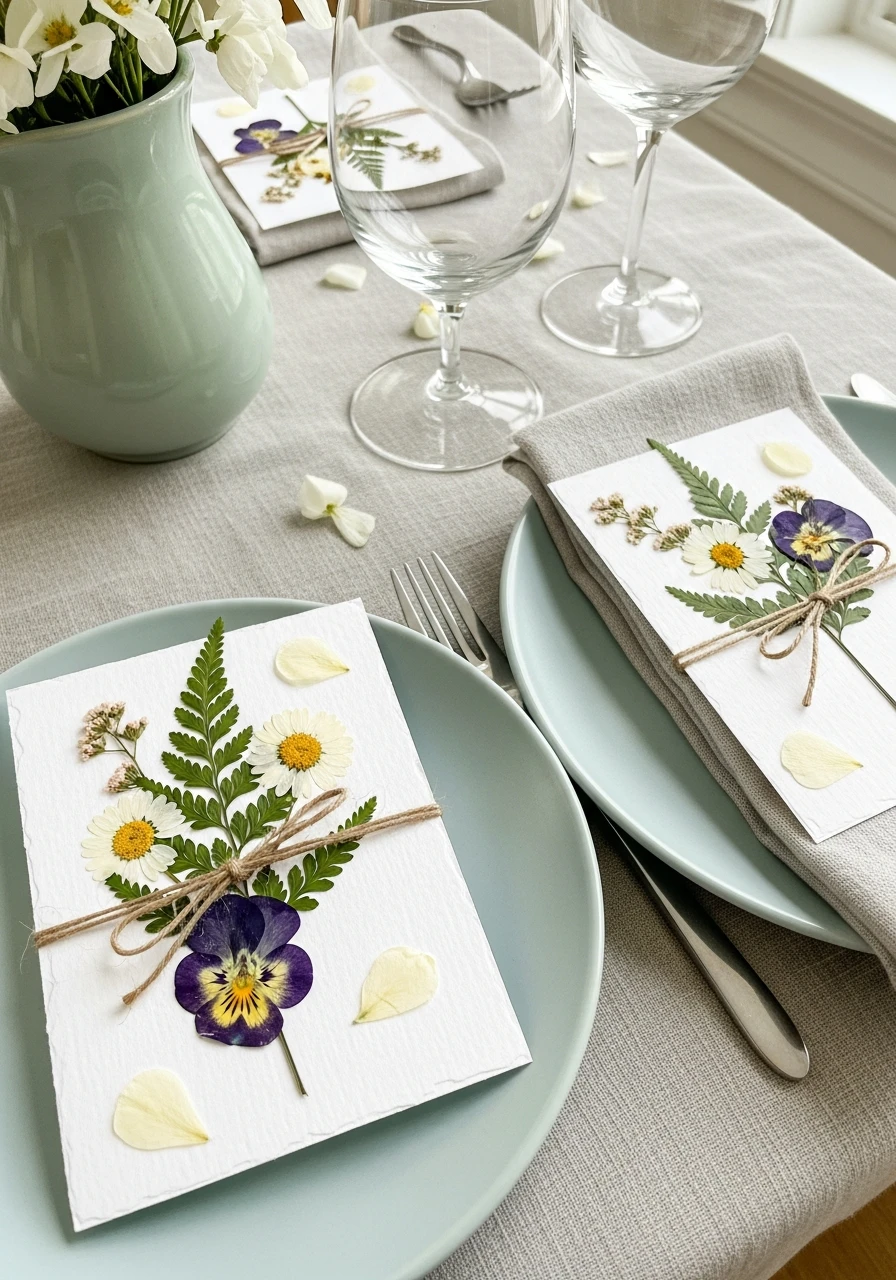 Pressed Flower Place Cards - 50 Best Spring Tablescapes Ideas