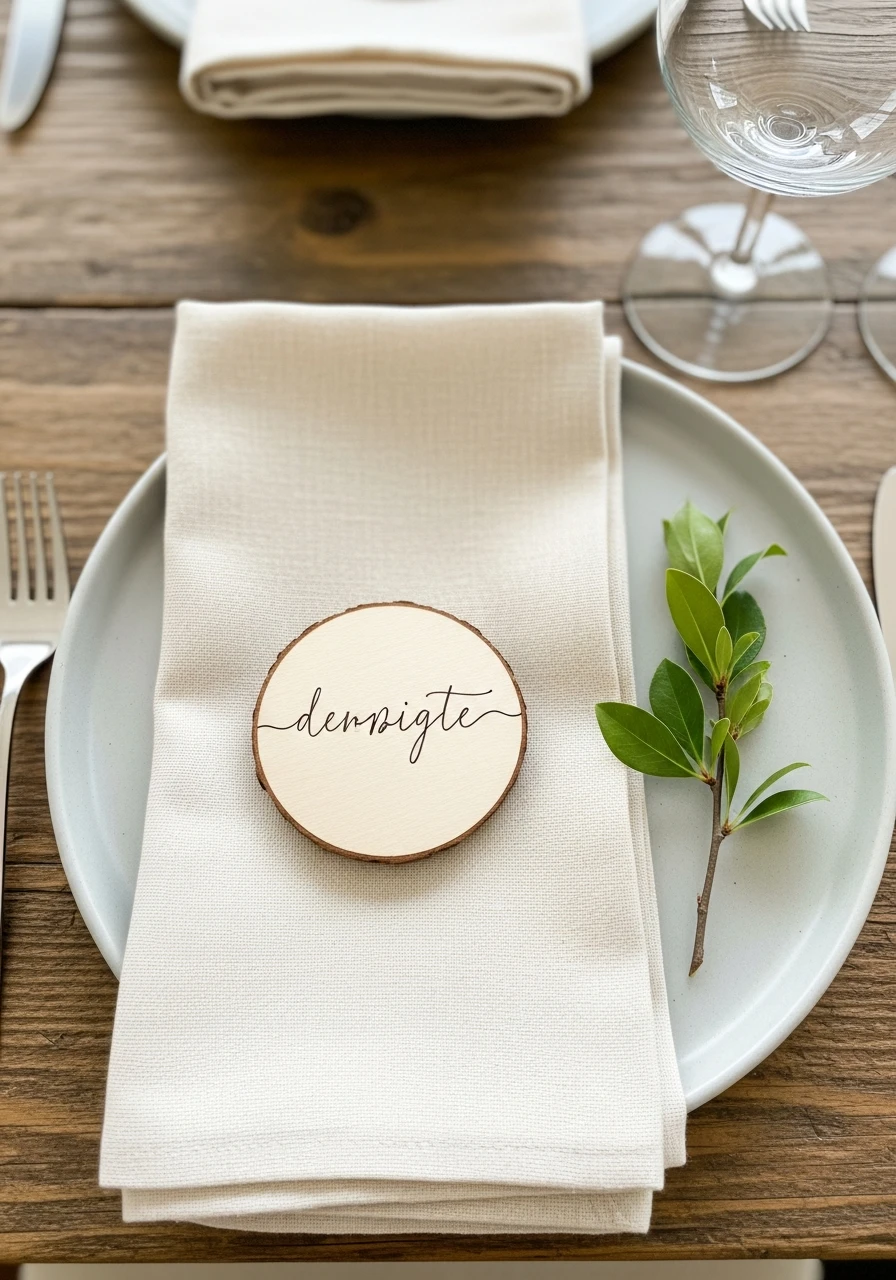 Natural Wooden Place Cards - 50 Best Spring Tablescapes Ideas