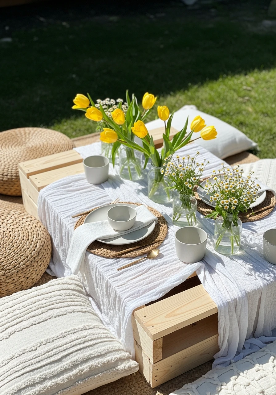 Low Picnic Table Setup - 50 Best Spring Tablescapes Ideas