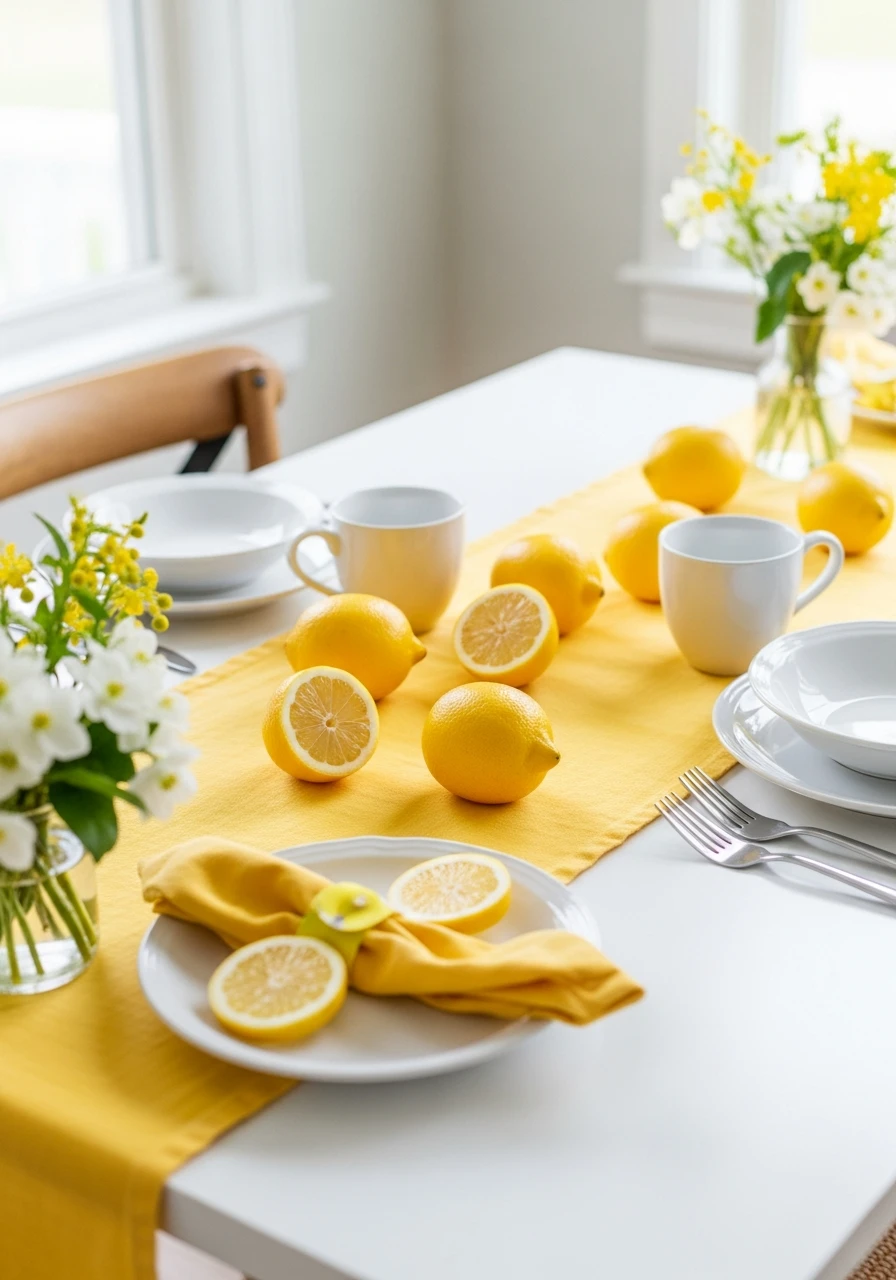 Sunny Yellow Citrus Theme - 50 Best Spring Tablescapes Ideas