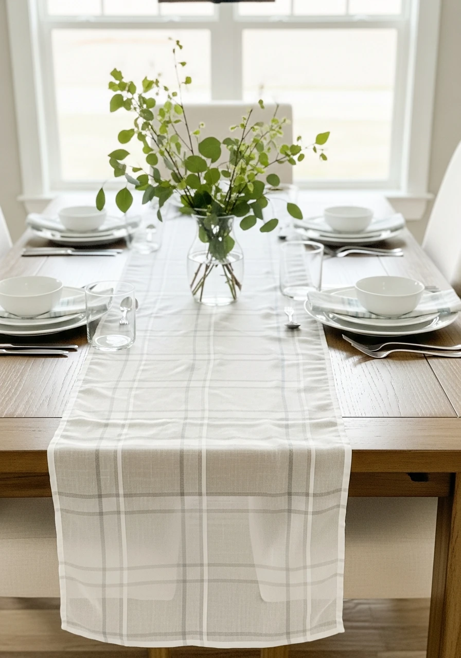 Light Plaid Runner - 50 Best Spring Tablescapes Ideas