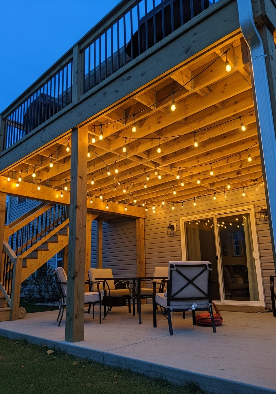 Warm String Light Canopy - 50 Genius Under Deck Patio Ideas You Need Now