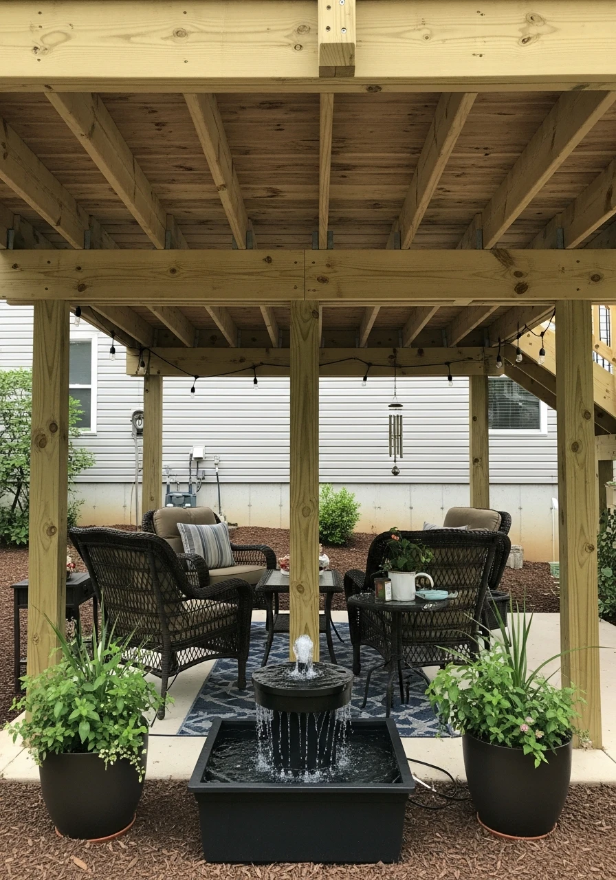 Calming Water Fountain - 50 Genius Under Deck Patio Ideas You Need Now