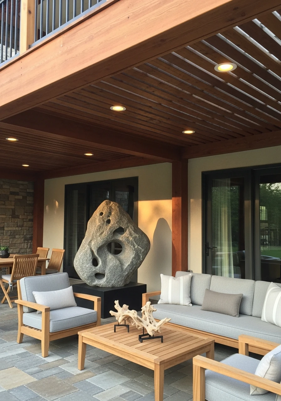 Natural Wood Decor - 50 Genius Under Deck Patio Ideas You Need Now