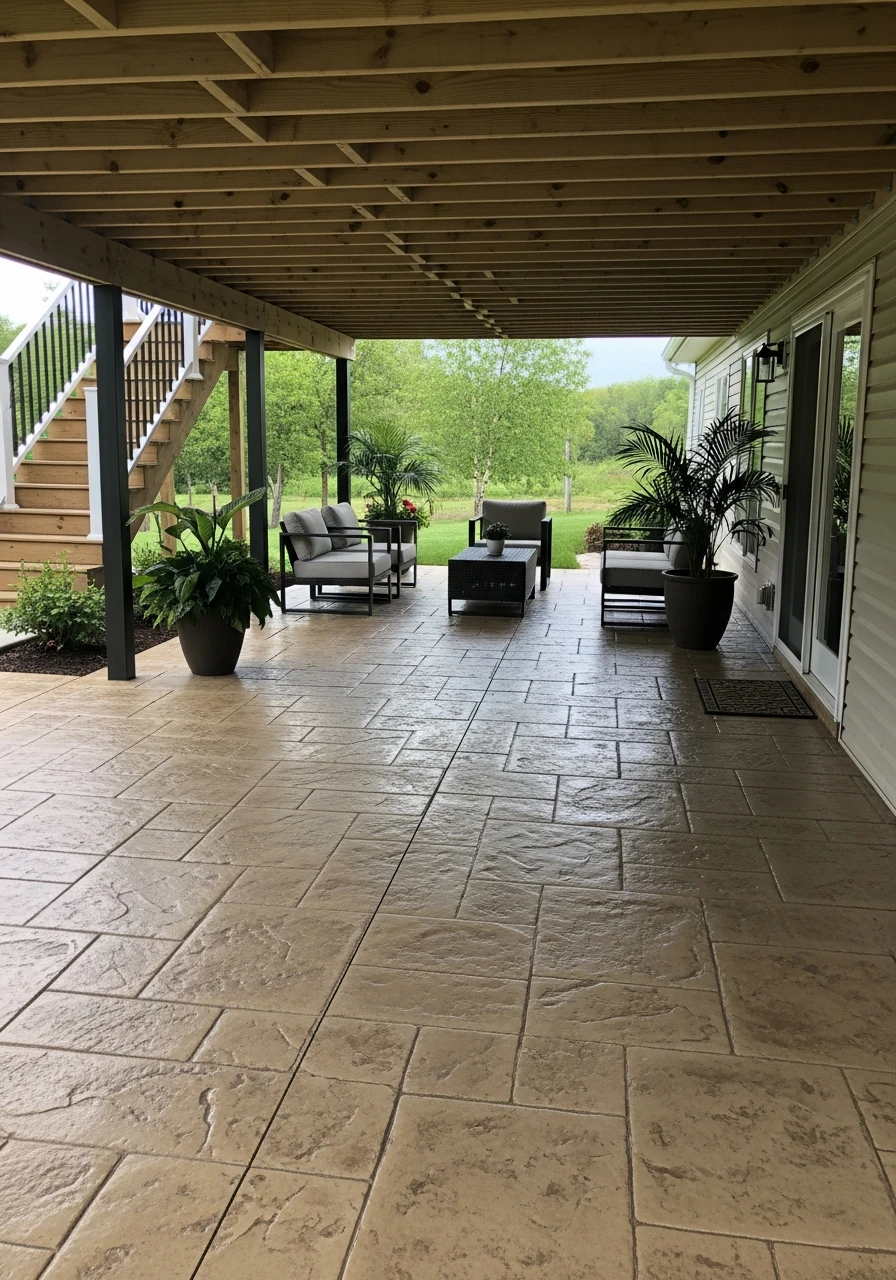 Modern Stamped Concrete - 50 Genius Under Deck Patio Ideas You Need Now