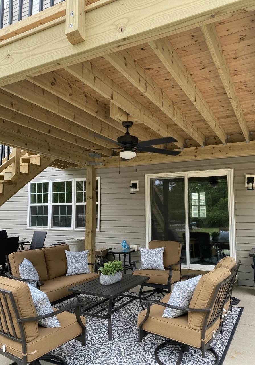 Cool Ceiling Fan Breeze - 50 Genius Under Deck Patio Ideas You Need Now