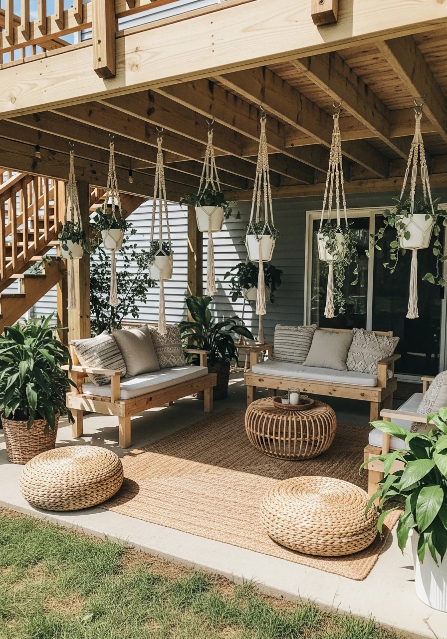 Relaxed Boho Style - 50 Genius Under Deck Patio Ideas You Need Now