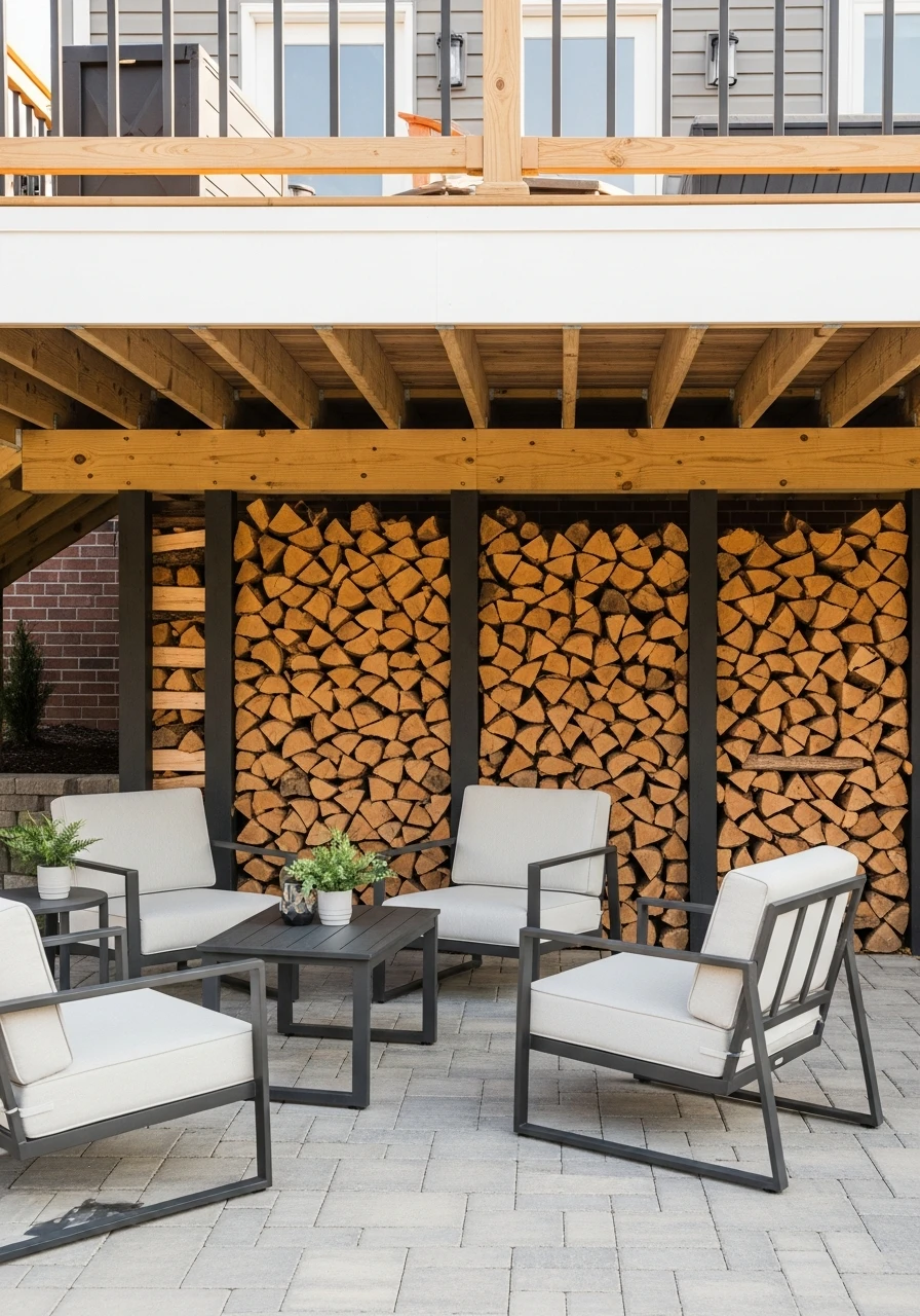 Decorative Firewood Storage - 50 Genius Under Deck Patio Ideas You Need Now