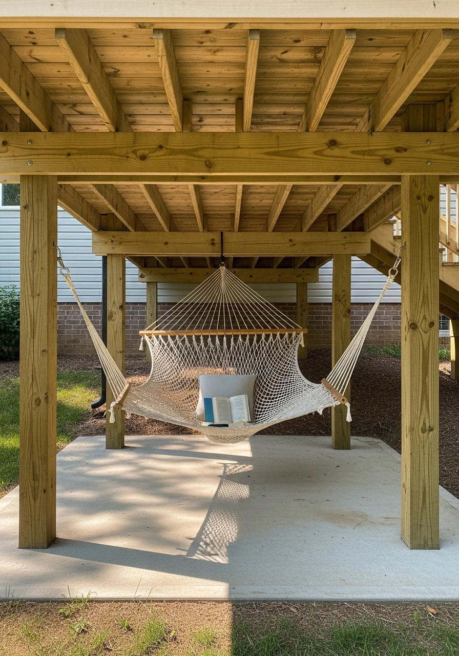 Simple Hammock Spot - 50 Genius Under Deck Patio Ideas You Need Now