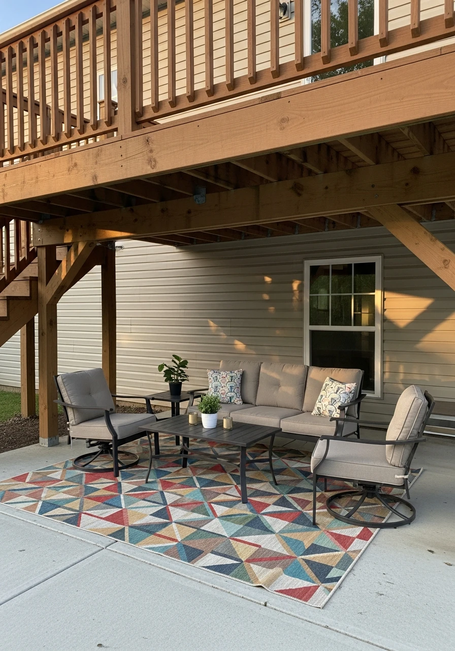 Define Zones With Rugs - 50 Genius Under Deck Patio Ideas You Need Now