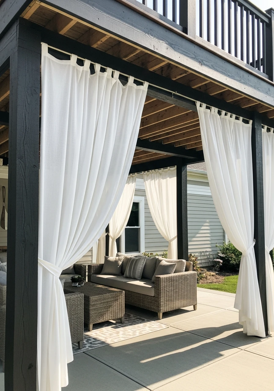 Soft Privacy Curtains - 50 Genius Under Deck Patio Ideas You Need Now