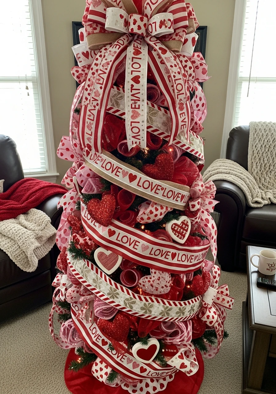 Wide Ribbon Wrap - Valentines Day Tree Ideas