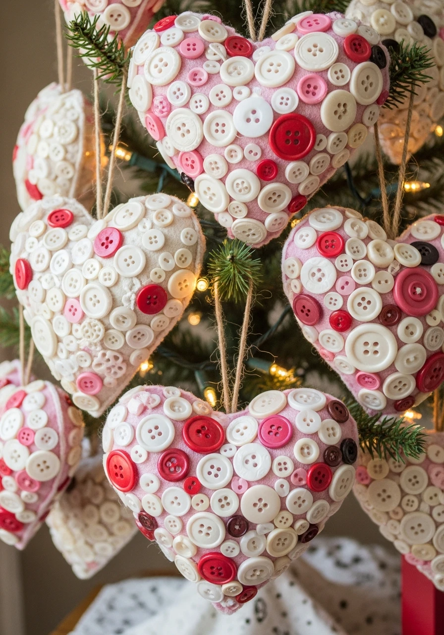 Textured Button Hearts - Valentines Day Tree Ideas