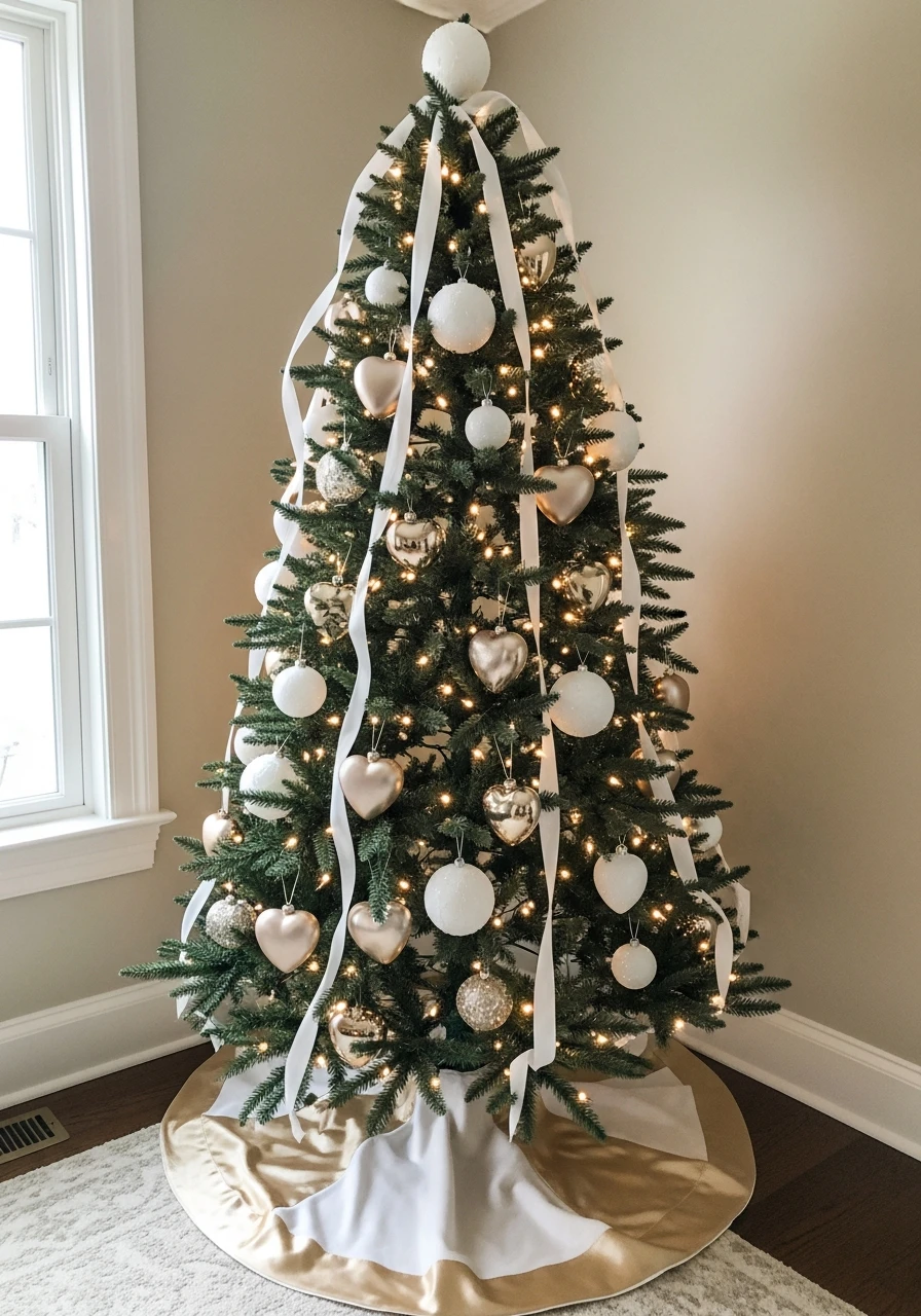 White and Gold Elegance - Valentines Day Tree Ideas