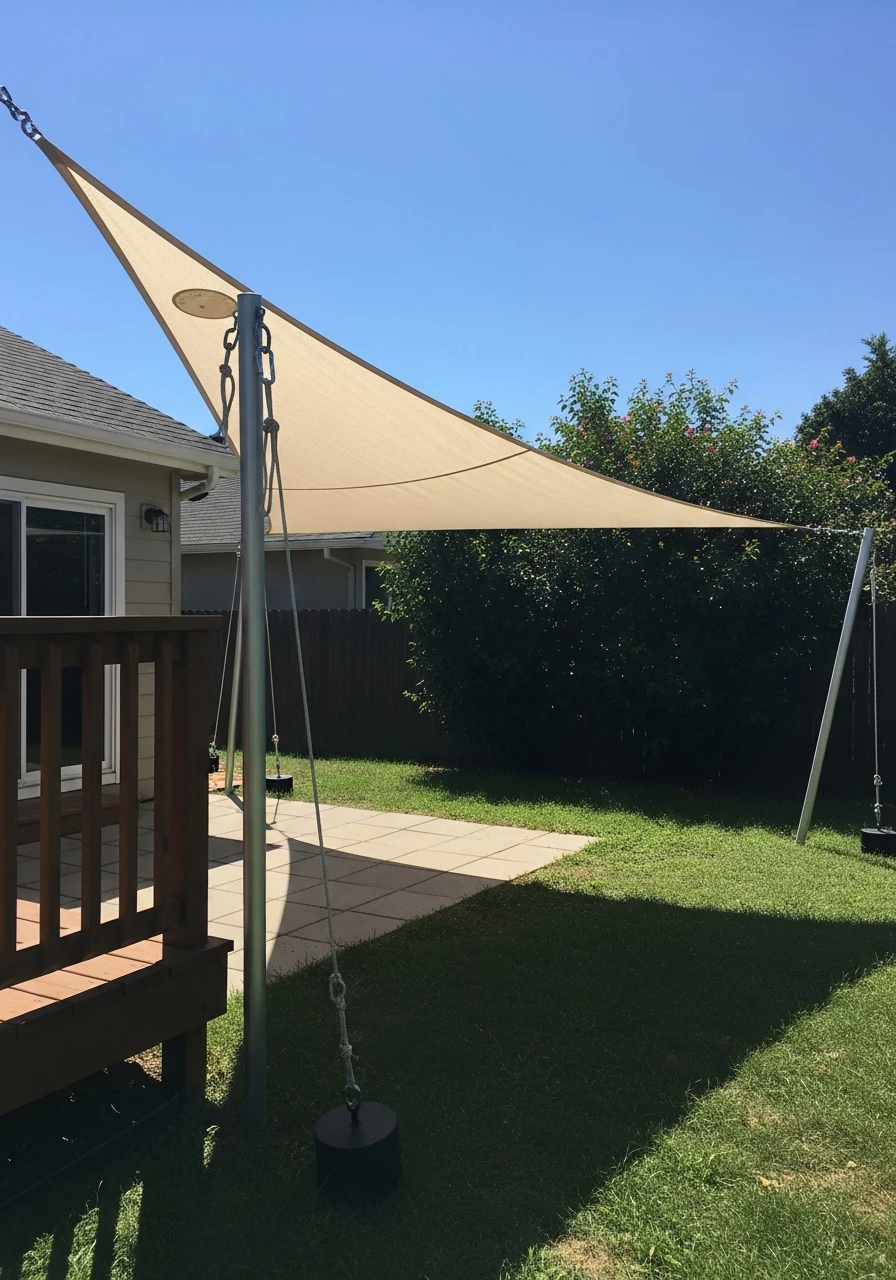 Hang a Fabric Shade Sail - 35 Renter-Friendly Backyard Ideas: High-End Style Without Losing Your Deposit