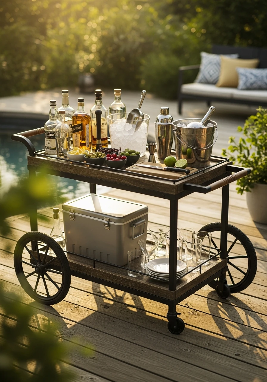 Portable Outdoor Bar Cart - 35 Renter-Friendly Backyard Ideas: High-End Style Without Losing Your Deposit
