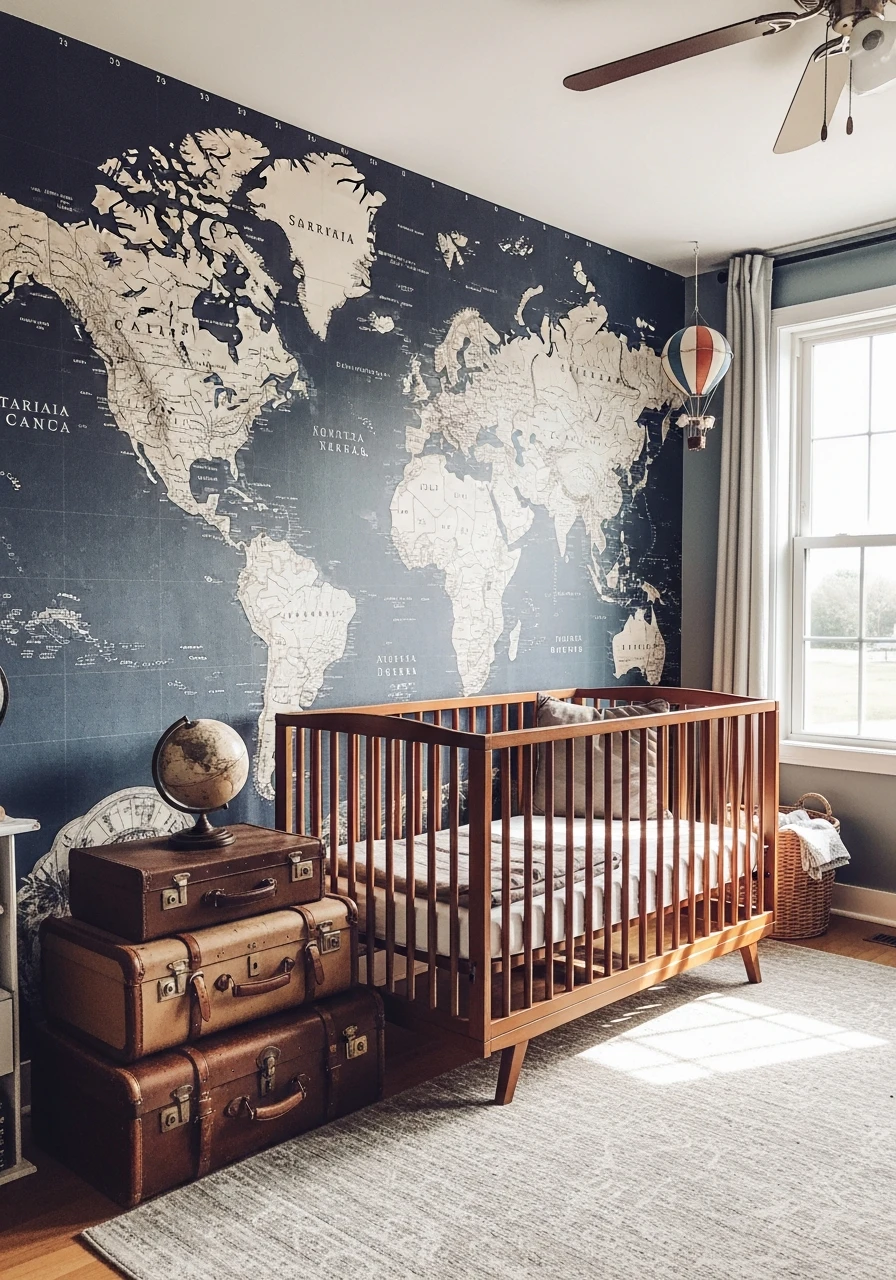 Travel and Map Theme - 50 Best Baby Boy Nursery Ideas for a High-End Look on a Budget