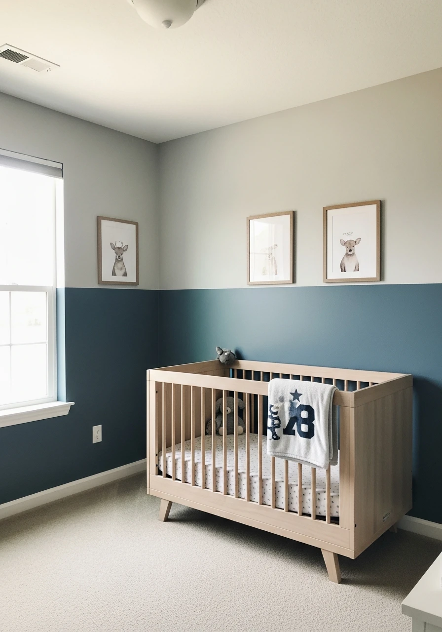 Two Tone Accent Wall - 50 Best Baby Boy Nursery Ideas for a High-End Look on a Budget