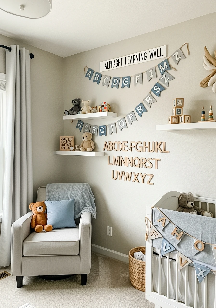 Alphabet Learning Wall - 50 Best Baby Boy Nursery Ideas for a High-End Look on a Budget