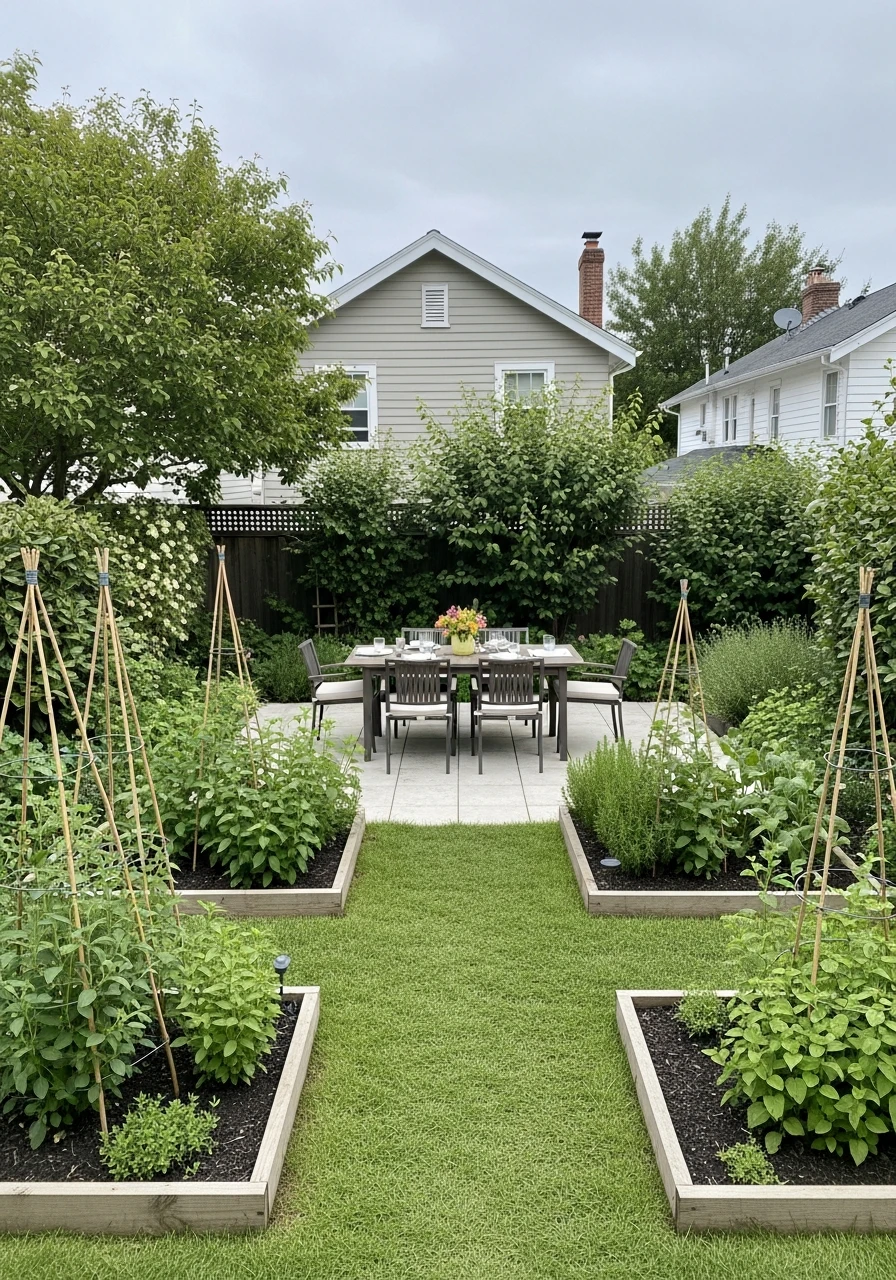 Outdoor Dining Garden With Herb Borders