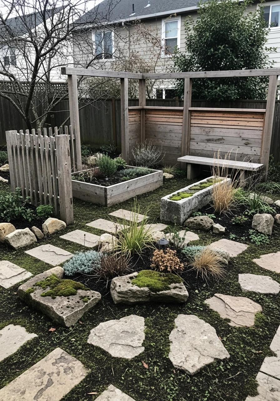 Wabi-Sabi Natural Aging Backyard Garden