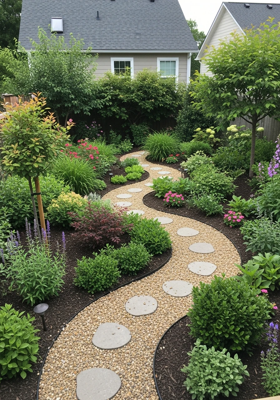 Backyard Garden With Curved Organic Pathways