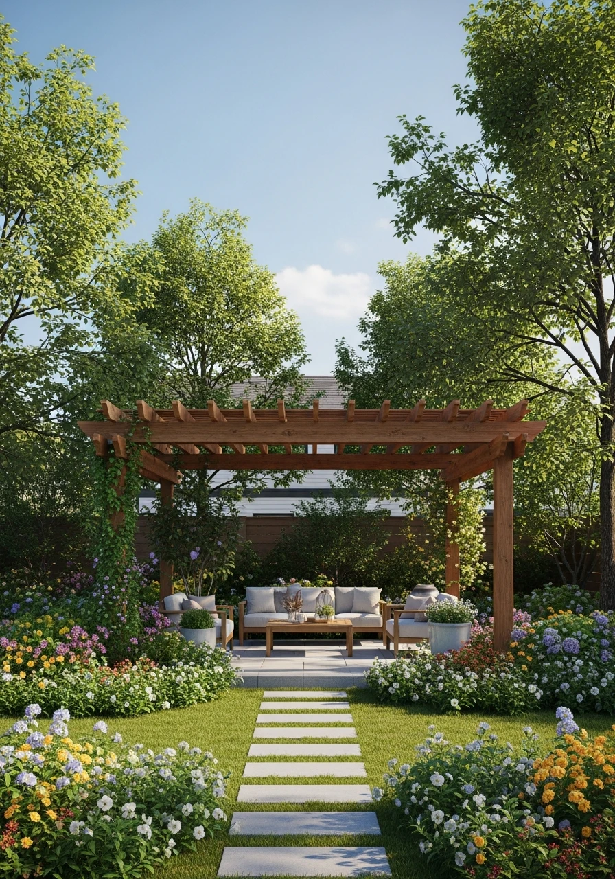 Pergola-Centered Backyard Garden Retreat