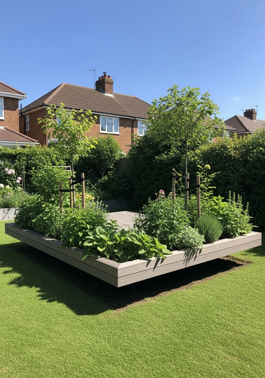 Modern Floating Deck Surrounded by Plants