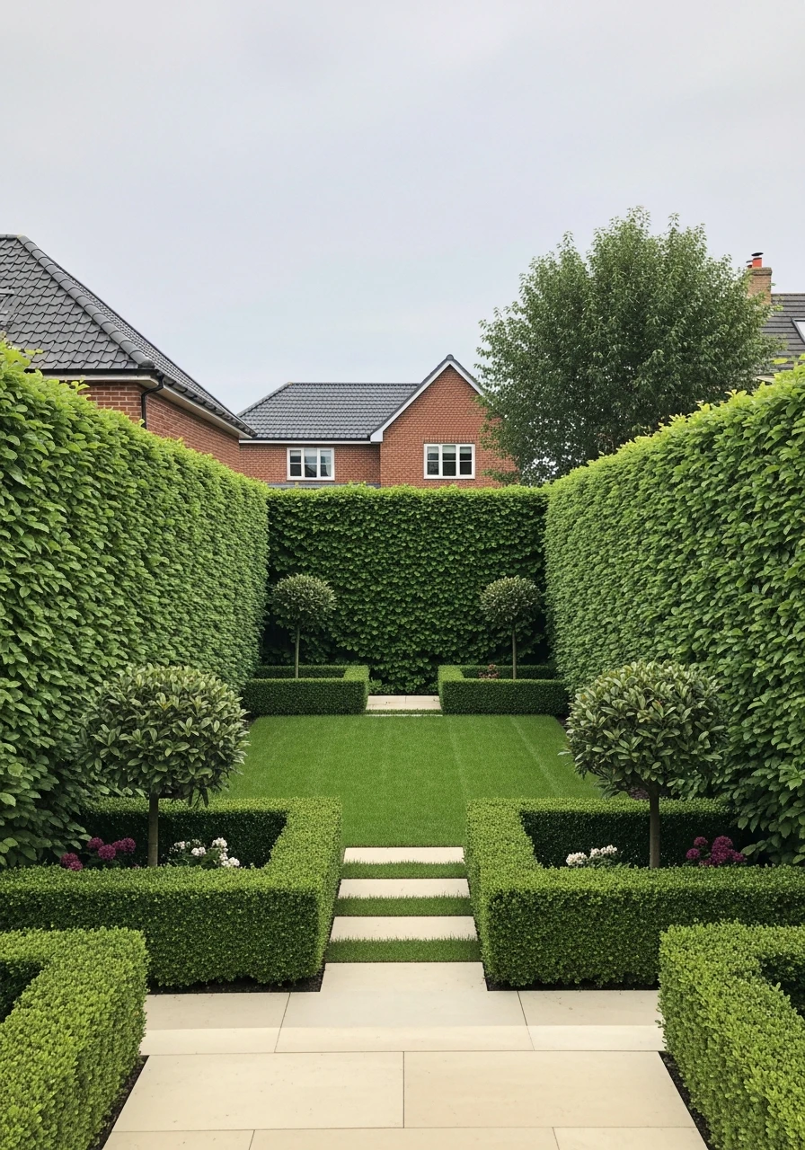 Backyard Garden With Privacy Hedge Walls