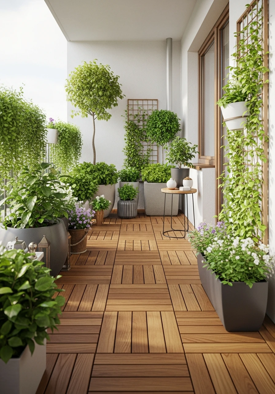 Balcony Garden with Wooden Flooring