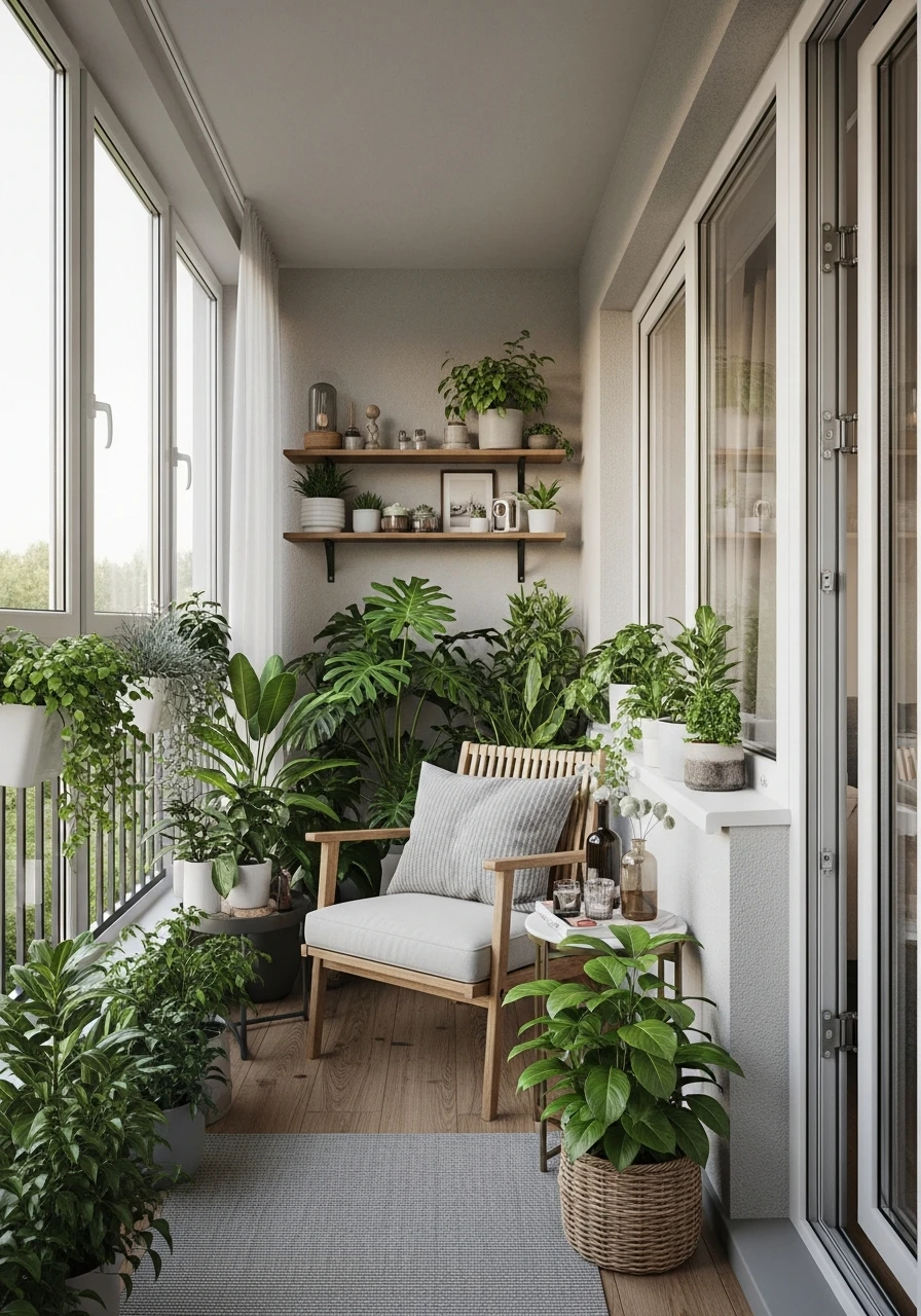 Balcony Garden with Mixed Indoor Plants
