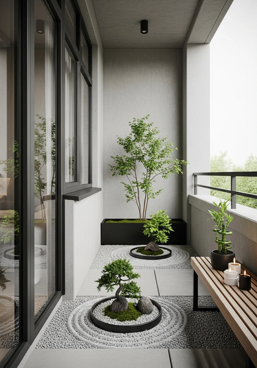Compact Zen Gravel Balcony Garden