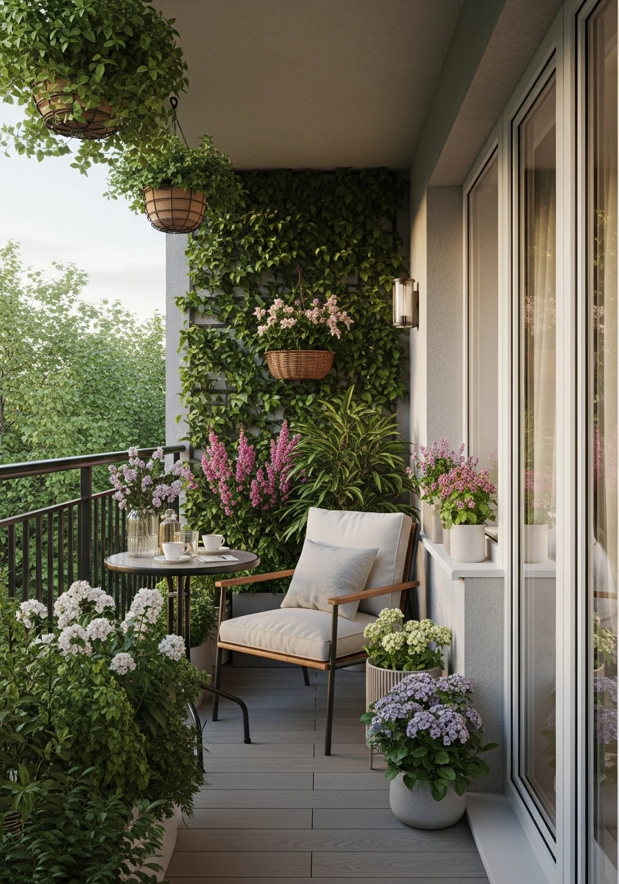 Cozy Balcony Garden with Seating Area