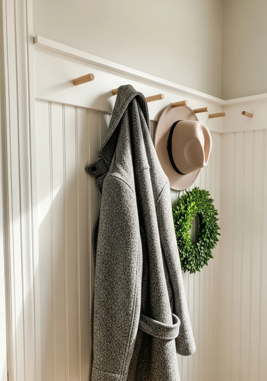 Built-In Peg Rail - 30 Budget Ideas for a Stunning Bead Board Entry Wall