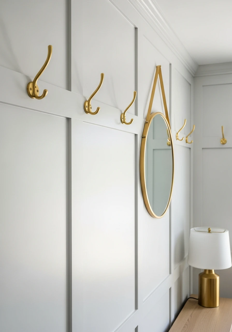 Brass Accents - 30 Budget Ideas for a Stunning Bead Board Entry Wall